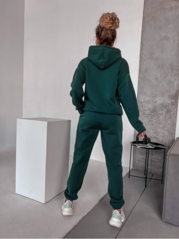 Жіночий спортивний костюм на флісi з капюшоном зеленого кольору 35764