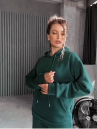 Жіночий спортивний костюм на флісi з капюшоном зеленого кольору 35764