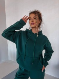 Жіночий спортивний костюм на флісi з капюшоном зеленого кольору 35764