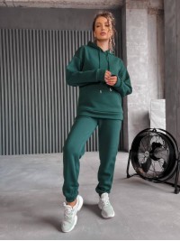 Жіночий спортивний костюм на флісi з капюшоном зеленого кольору 35764