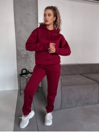 Жіночий спортивний костюм на флісi з капюшоном бордового кольору 35765
