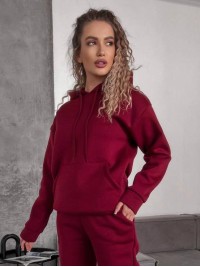 Жіночий спортивний костюм на флісi з капюшоном бордового кольору 35765