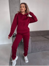 Жіночий спортивний костюм на флісi з капюшоном бордового кольору 35765