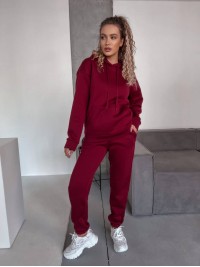 Жіночий спортивний костюм на флісi з капюшоном бордового кольору 35765