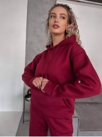 Жіночий спортивний костюм на флісi з капюшоном бордового кольору 35765