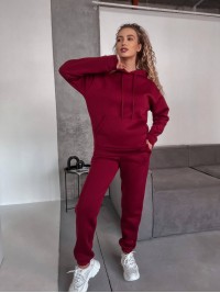 Жіночий спортивний костюм на флісi з капюшоном бордового кольору 35765