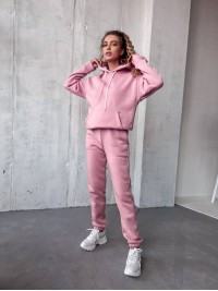 Жіночий спортивний костюм на флісi з капюшоном рожевого кольору 35766