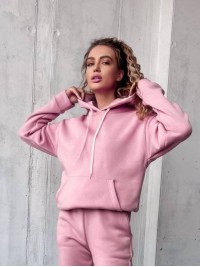 Жіночий спортивний костюм на флісi з капюшоном рожевого кольору 35766