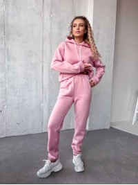 Жіночий спортивний костюм на флісi з капюшоном рожевого кольору 35766