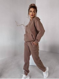 Жіночий спортивний костюм на флісi з капюшоном кавового кольору 35768