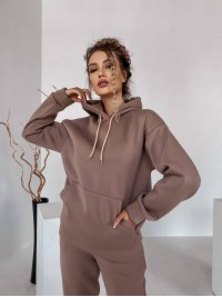 Жіночий спортивний костюм на флісi з капюшоном кавового кольору 35768