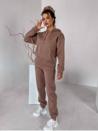 Жіночий спортивний костюм на флісi з капюшоном кавового кольору 35768