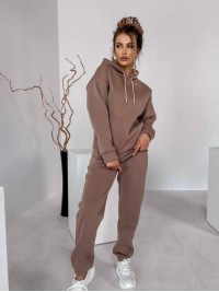 Жіночий спортивний костюм на флісi з капюшоном кавового кольору 35768