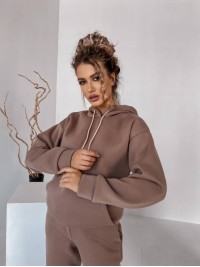 Жіночий спортивний костюм на флісi з капюшоном кавового кольору 35768