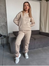 Жіночий спортивний костюм на флісi з капюшоном бежевого кольору 35769