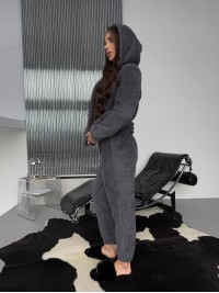 Жіночий домашній махровий костюм 3-ка графiтового кольору  35772