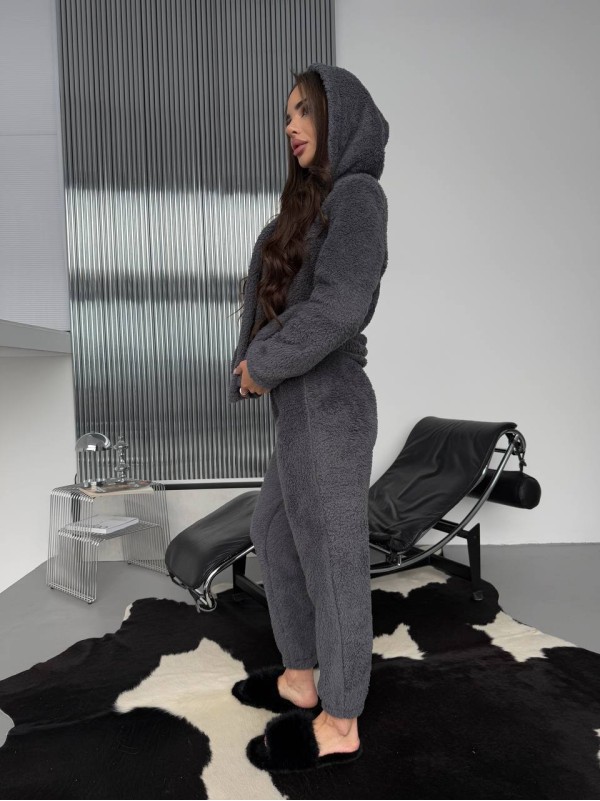 Жіночий домашній махровий костюм 3-ка графiтового кольору  35772