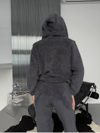 Жіночий домашній махровий костюм 3-ка графiтового кольору  35772