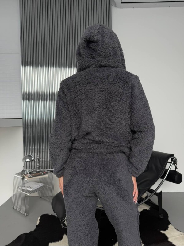 Жіночий домашній махровий костюм 3-ка графiтового кольору  35772