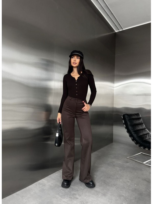 Жiночi теплi класичнi брюки коричневого кольору 35774