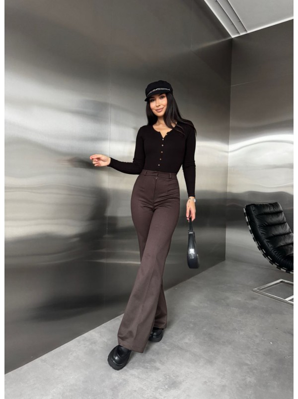 Жiночi теплi класичнi брюки коричневого кольору 35774