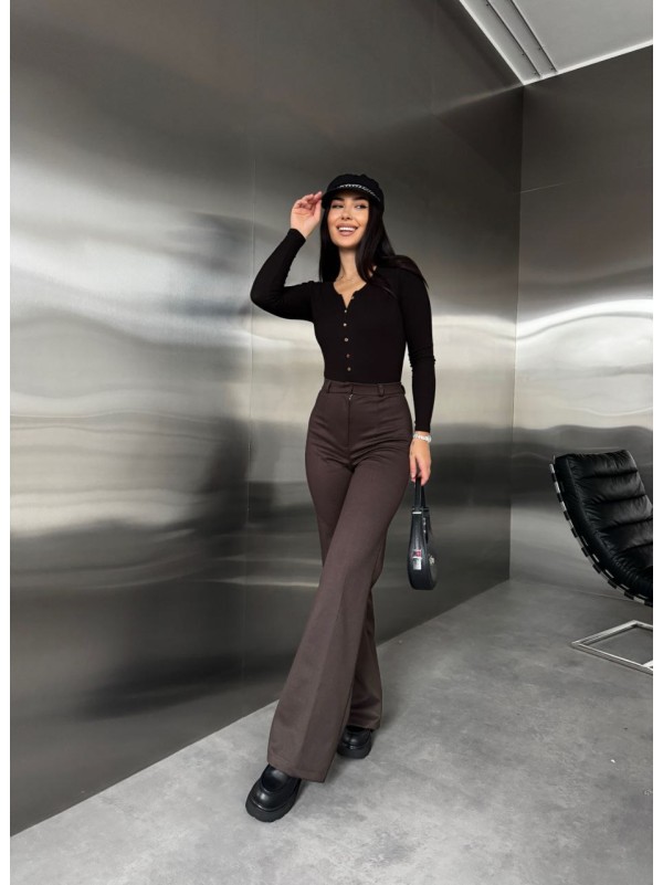 Жiночi теплi класичнi брюки коричневого кольору 35774