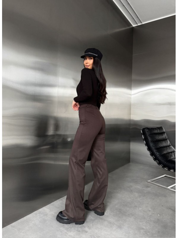 Жiночi теплi класичнi брюки коричневого кольору 35774