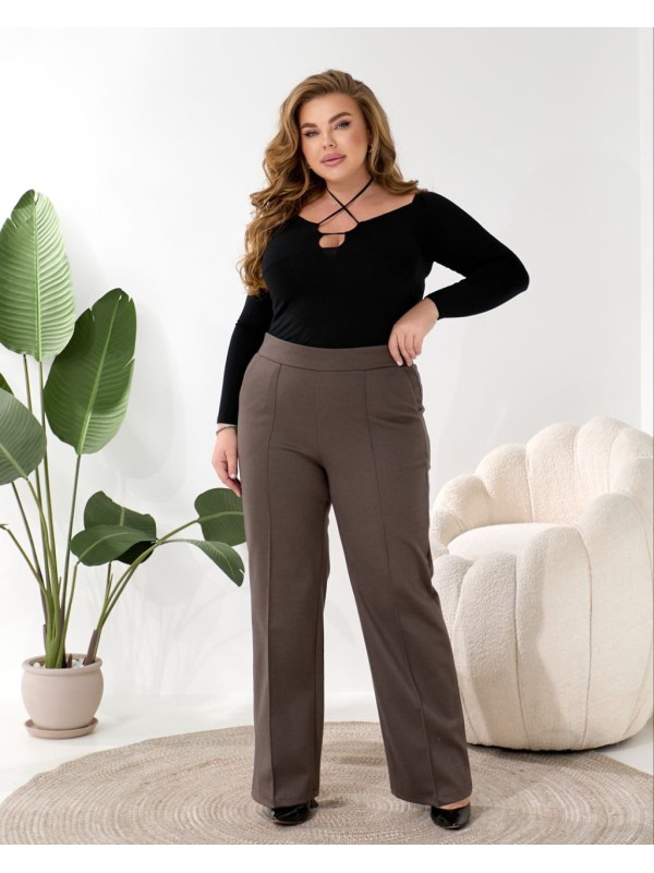 Жiночi теплi класичнi брюки прямого крою кавового кольору 35776