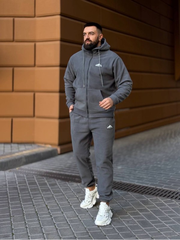 Теплий чоловічий костюм з флiсу графiтового кольору 35779