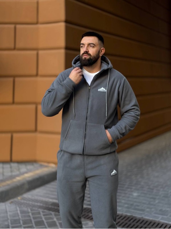 Теплий чоловічий костюм з флiсу графiтового кольору 35779