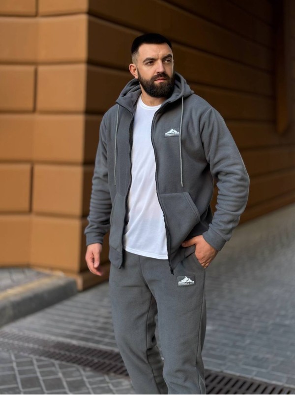 Теплий чоловічий костюм з флiсу графiтового кольору 35779