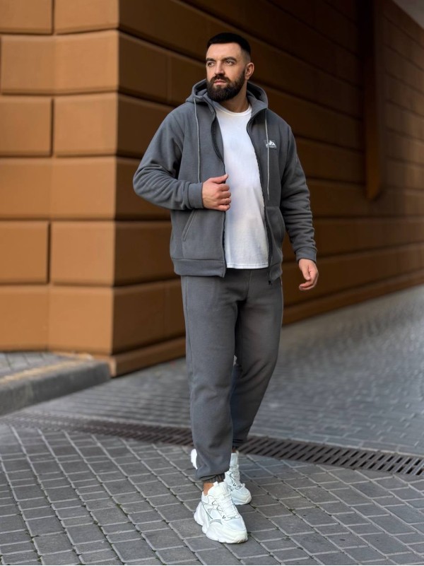 Теплий чоловічий костюм з флiсу графiтового кольору 35779