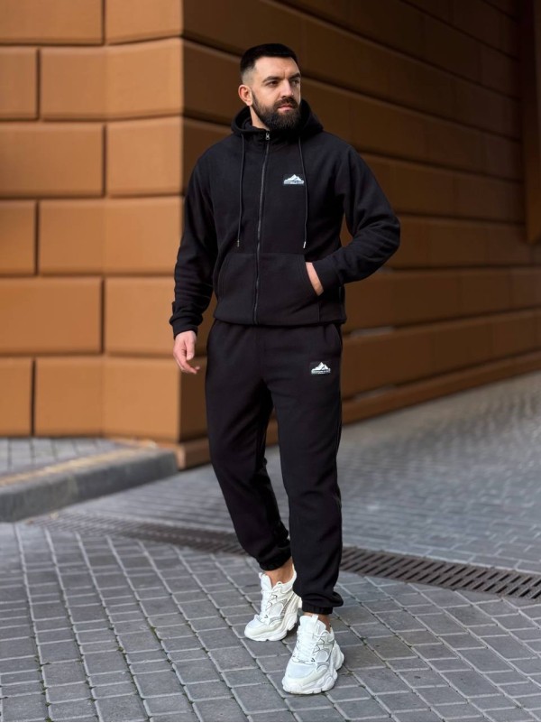 Теплий чоловічий костюм з флiсу чорного кольору 35780