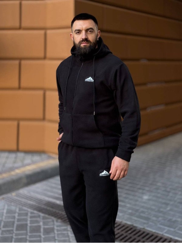 Теплий чоловічий костюм з флiсу чорного кольору 35780