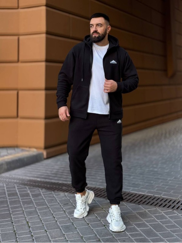 Теплий чоловічий костюм з флiсу чорного кольору 35780