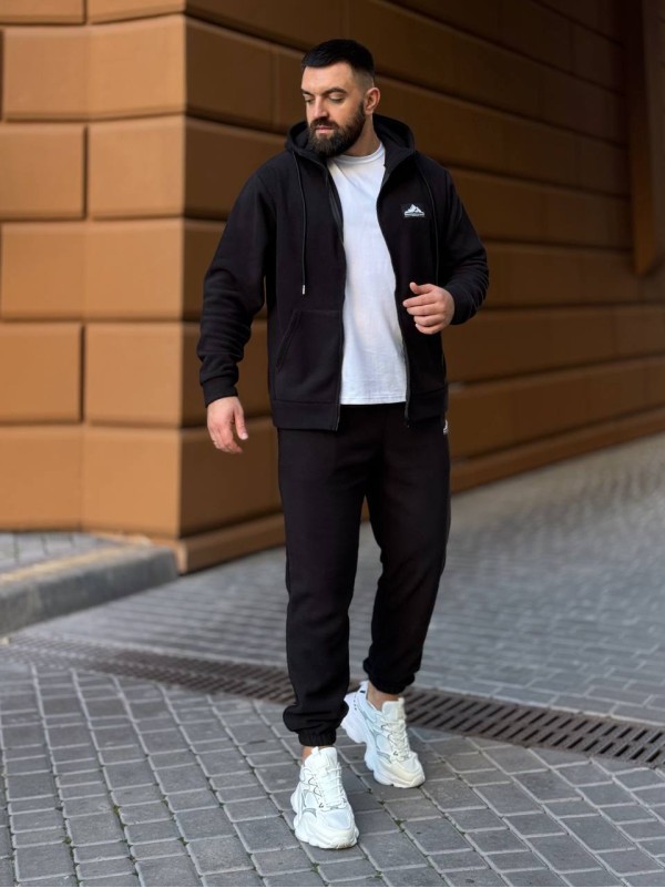 Теплий чоловічий костюм з флiсу чорного кольору 35780