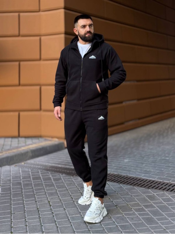 Теплий чоловічий костюм з флiсу чорного кольору 35780