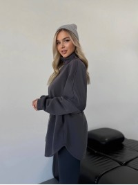 Жіноча тепла кофта на блискавці графiтового кольору 35790