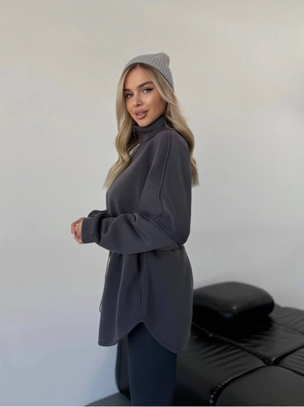 Жіноча тепла кофта на блискавці графiтового кольору 35790