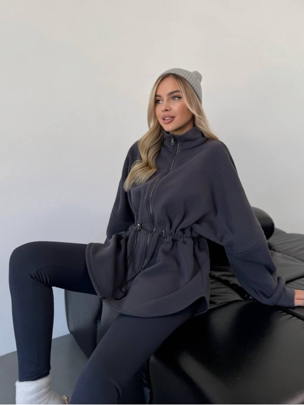 Жіноча тепла кофта на блискавці графiтового кольору 35790