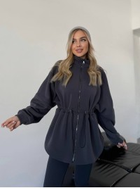 Жіноча тепла кофта на блискавці графiтового кольору 35790