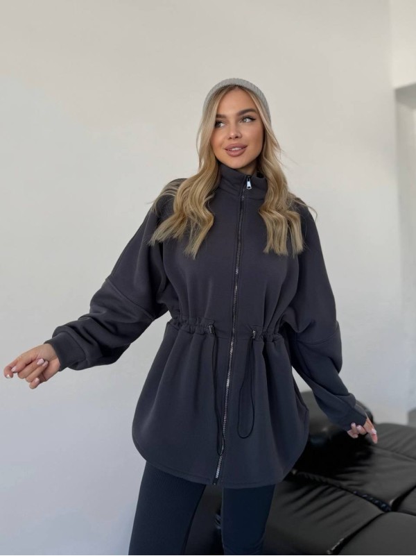 Жіноча тепла кофта на блискавці графiтового кольору 35790