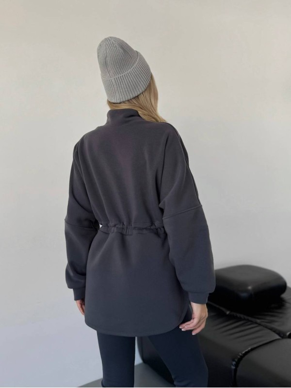 Жіноча тепла кофта на блискавці графiтового кольору 35790