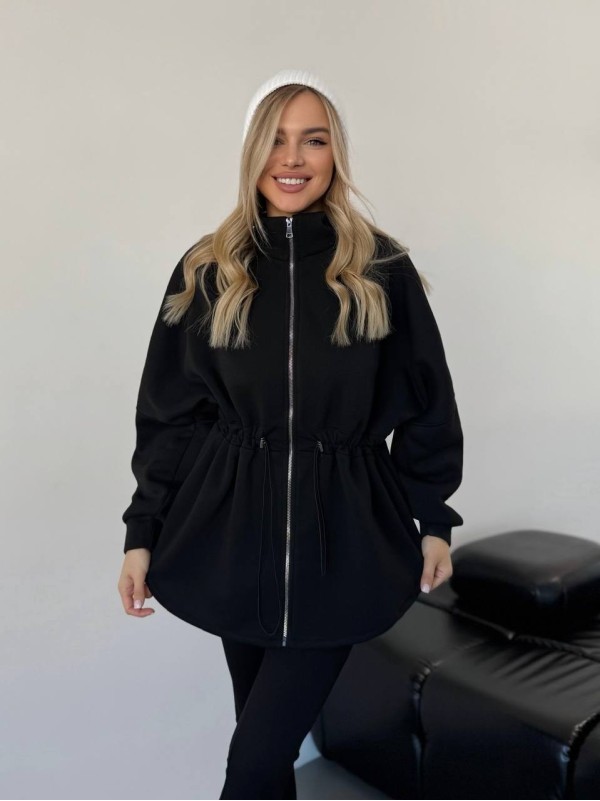 Жіноча тепла кофта на блискавці чорного кольору 35791