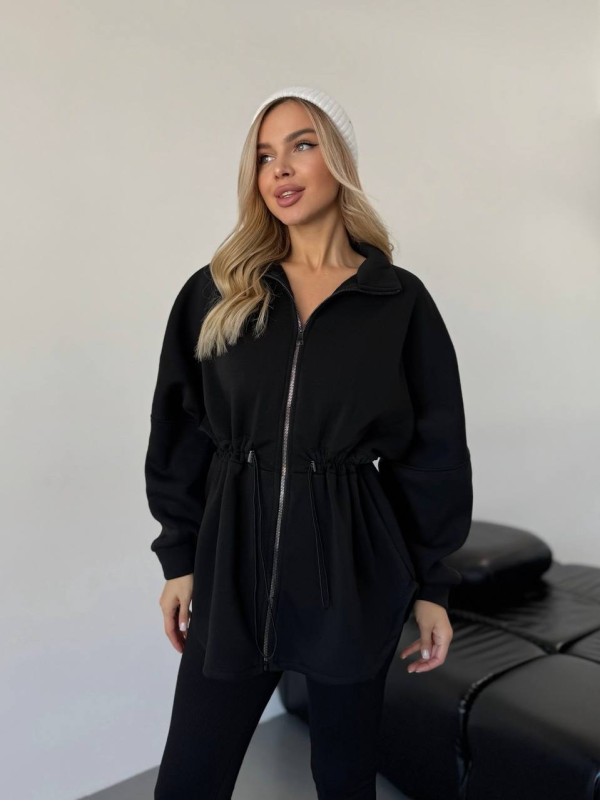 Жіноча тепла кофта на блискавці чорного кольору 35791