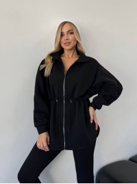 Жіноча тепла кофта на блискавці чорного кольору 35791