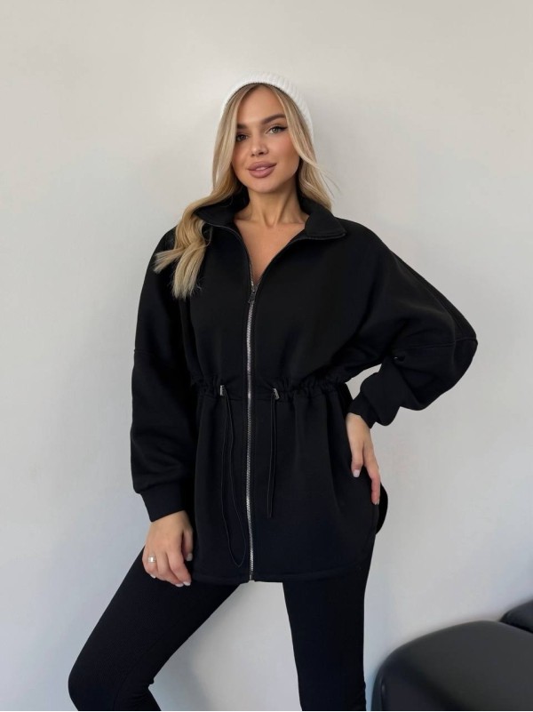 Жіноча тепла кофта на блискавці чорного кольору 35791