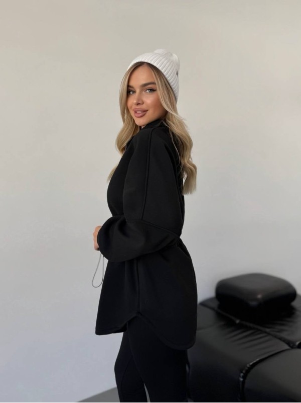 Жіноча тепла кофта на блискавці чорного кольору 35791