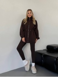 Жіноча тепла кофта на блискавці коричневого кольору 35792