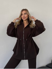 Жіноча тепла кофта на блискавці коричневого кольору 35792